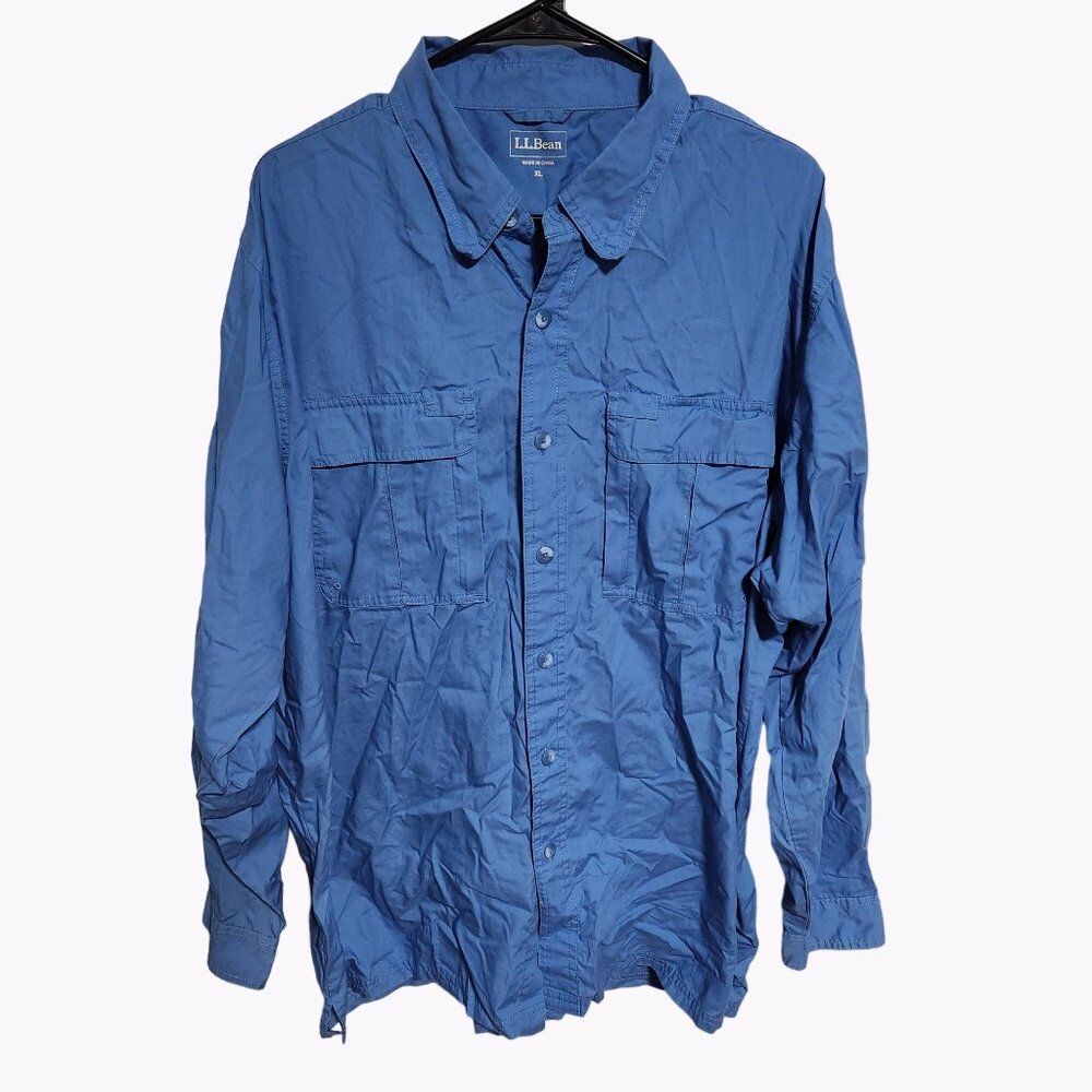 LL Bean Button Front Shirt Mens Size XL Blue Long Sleeve Top Workwear Office